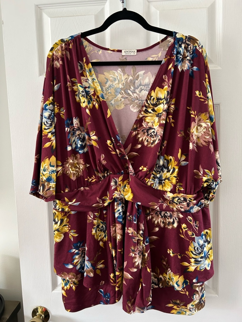 Kiyonna Plum Floral Tie-Front Top